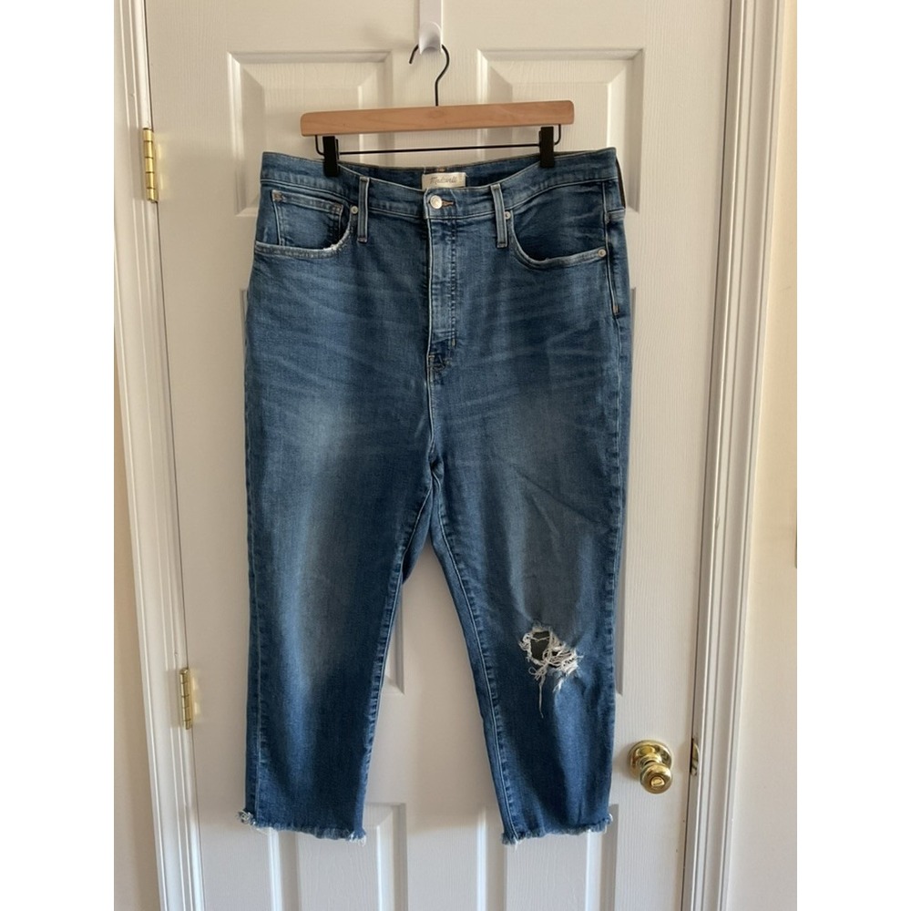 Madewell The Momjean‎ Women's Jeans Size 33 Ripped Distressed Denim Cropped